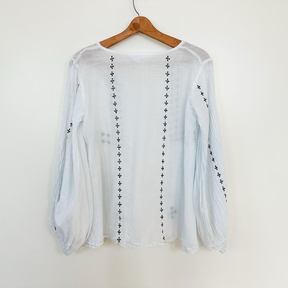 Emerson Fry India Collection Embroidered Cotton Tie Front Peasant Blouse small - Picture 4 of 7